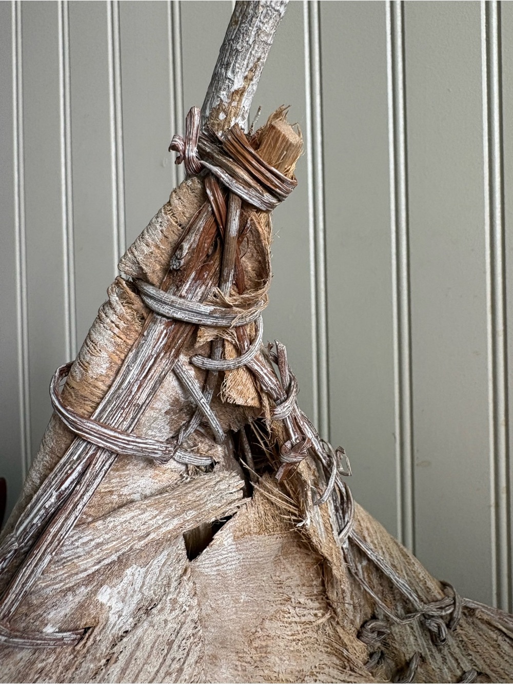Primitive Palm Husk & Bent Twig Handmade Harvest Basket Rustic Vintage VTG Fiber - Picture 6 of 14